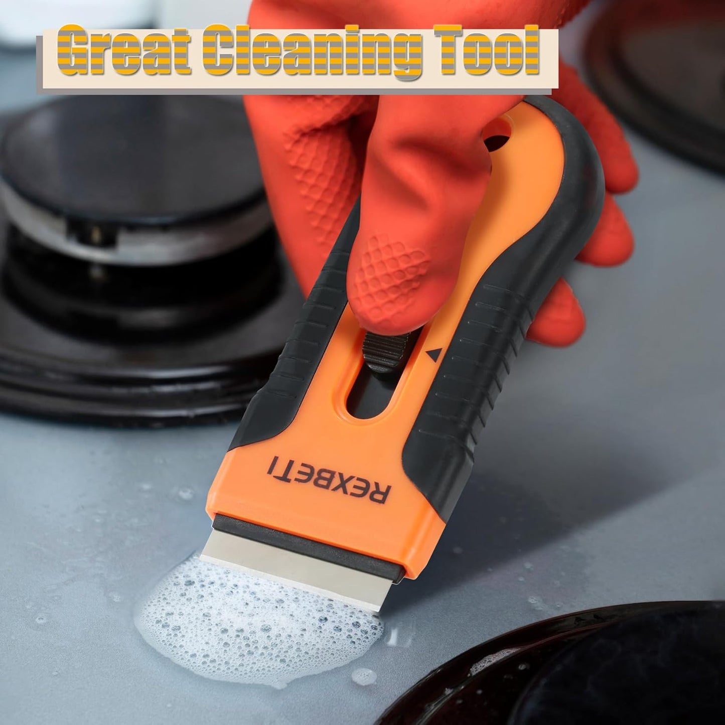 REXBETI Razor Blade Scraper Tool, 2 Pack Razor Scraper Set with Extra 80Pcs Razor Blades -30Pcs Metal and 50Pcs Plastic Blades, Cleaning Scraper Tool, Cooktop, Paint, Glass Scraper