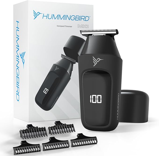 HUMMINGBIRD™ MK1 Compact Trimmer – Portable Electric Beard & Body Hair Trimmer for Men, Cordless USB-C Rechargeable, Face & Body Groomer, Travel Shaver, Travel Pouch, Great Gifts for Men, Dad, Husband
