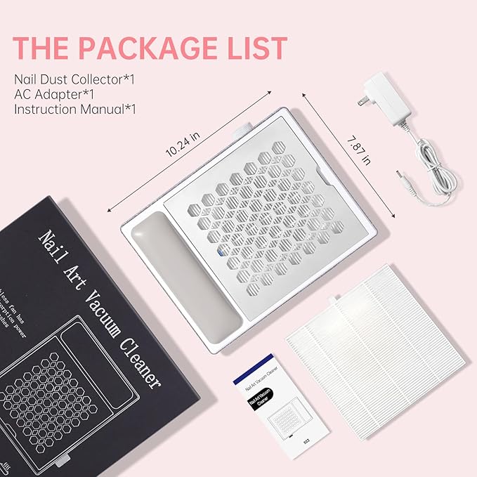 Cordless Nail Dust Collector,Brushless Turbo Fan Dust Collector Nail Tech 30pcs Cotton Filter,Rechargeable Dust Suction Machine for Acrylic Gel Polish Manicure at Salon&Home