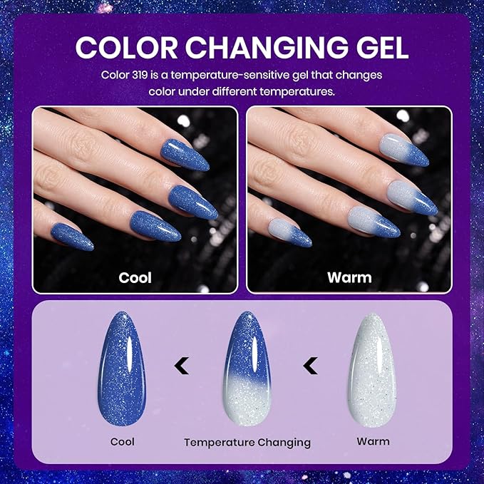 beetles Jelly Gel Polish Set, 20 Colors Fall Halloween Nails Design Black Purple Blue Jelly Polish Changing Temperature Gel Soak Off UV LED Gel Nail Kit for DIY Nail Art