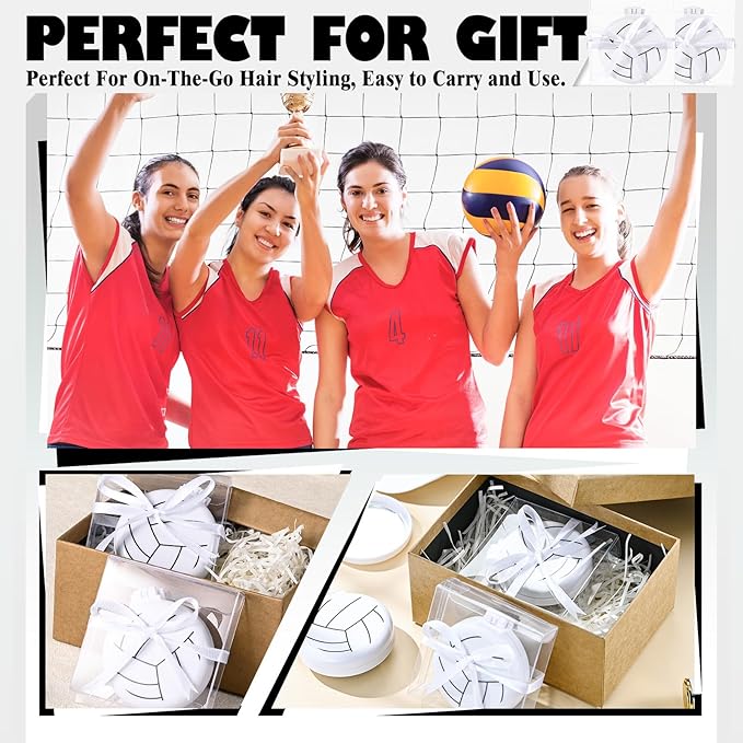 12 Set Volleyball Gifts for Team Bulk, Volleyball Compact Mirror Brush With Ribbons for Teen Girls Volleyball Gifts, Mini Travel Hair Brush for Volleyball Party Favors Volleyball Hair Accessories