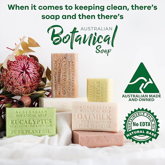 Australian Botanical Soap, 6.6 OZ, Triple Milled Bars with Pure Plant Oil, Natural Soap Base, Enriched with Organic Shea Butter, for Men, Women, All Skin Types, Variety Pack of 8, Packaging May Vary