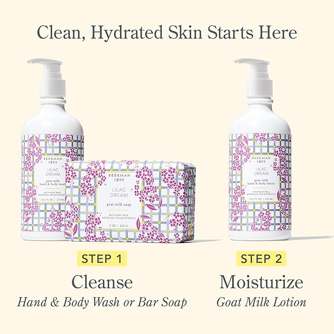 Beekman 1802 Goat Milk Body Lotion, Lilac Dream - Scented - 12.5 oz - Hydrating & Deeply Moisturizing - With Shea Butter & Jojoba Seed Oil, Good for Sensitive Skin, Cruelty Free