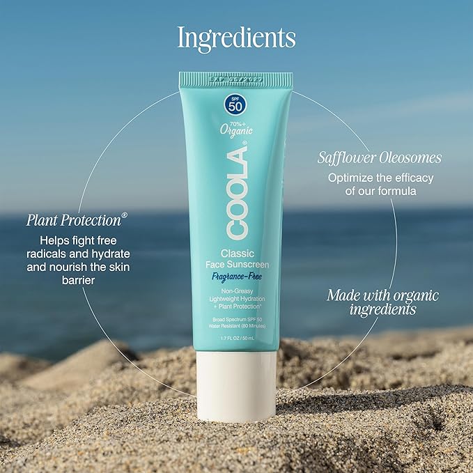 COOLA Organic Face Sunscreen SPF 50 Sunblock Lotion, Dermatologist Tested Skin Care for Daily Protection, Vegan and Gluten Free, Fragrance Free, 1.7 Fl Oz.
