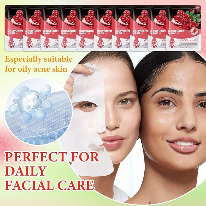 10 Pack Variety Facial Sheet Masks Skin Care Set, Hydrating Bulk Sheet Face Masks Skincare Gifts Set for Women Men, Long Lasting Moisturizing Face Mask Skincare for All Skin Type(C10)