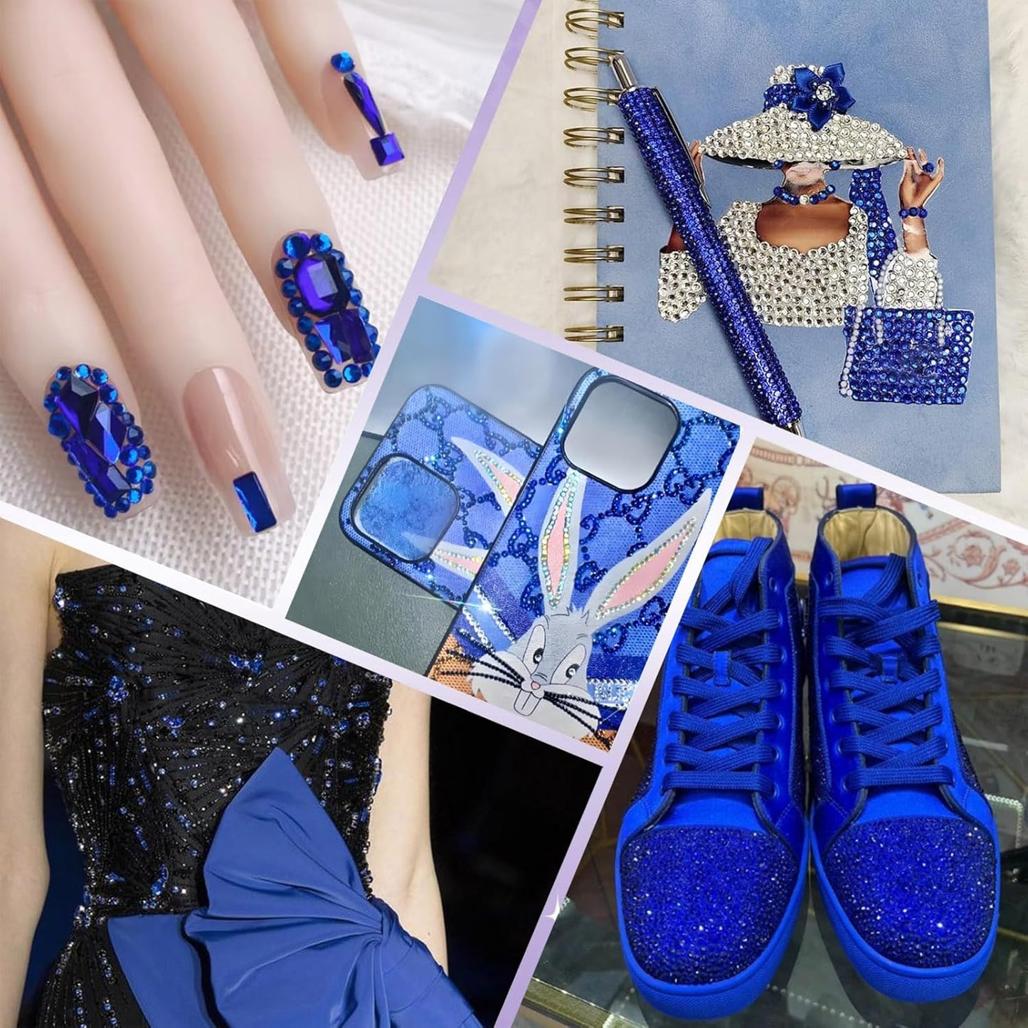 400PCS SS30 Flatback Rhinestones | 12-Facet Diamond-Cut Glass Gems for Nail Art, Clothing, DIY Crafts |Glue-On Decoration Stones with Silver Backing(Sapphire)