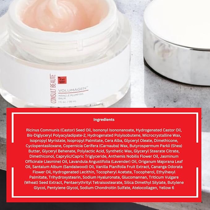 Consult Beaute Volumagen Miracle Plumping Barrier Balm - Facial Moisture Slugging - Overnight Deep Skin Hydration - Dry Skin - Hyaluronic Acid - Petrolatum Free - Lanolin Free - Mineral Oil Free 1 oz