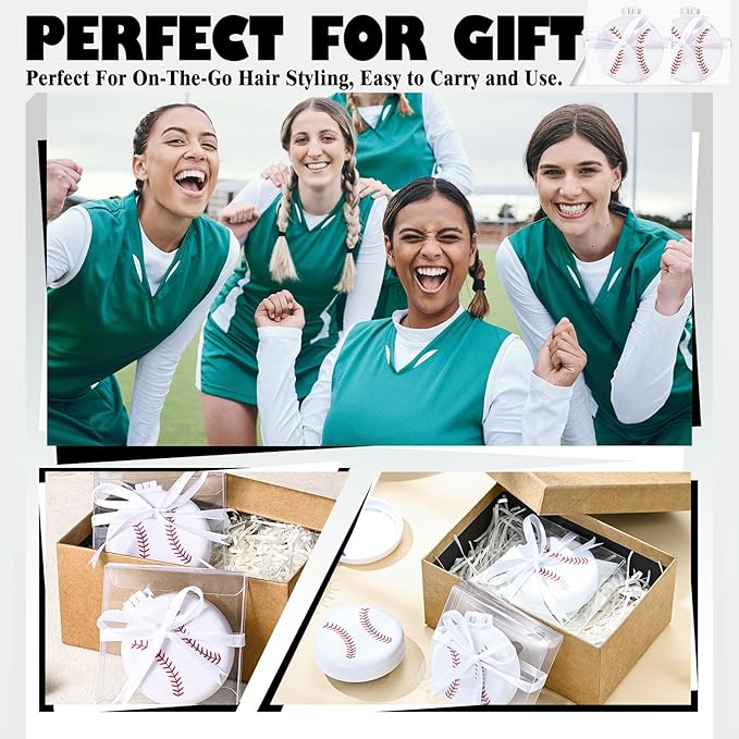 12 Set Baseball Gifts for Team Mini Hair Brush with Ribbons Baseball Hair Accessories, Soft Flexible Mini Travel Hair Brush for Girls Baseball Party Favors