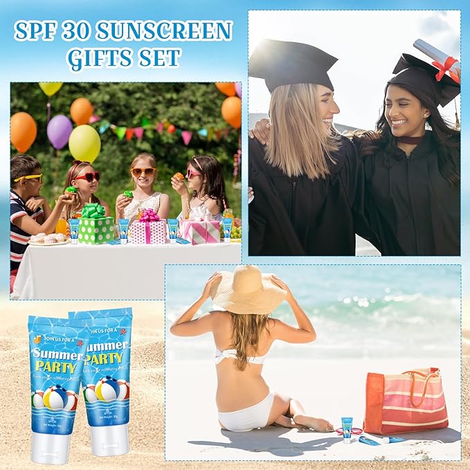 24 Pcs Mini Sunscreen Bulk for Summer Wedding Party Spf 30 Water Resistant Sunscreen Lotion Bulk 1oz Travel Size for Thank You Gifts Wedding Party Supplies(White Cream,Beach Ball)