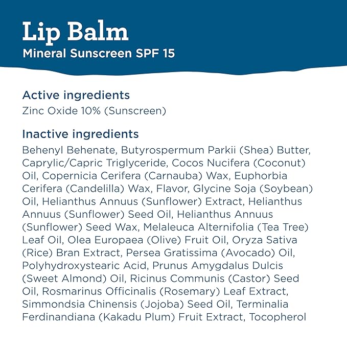 BLUE LIZARD Mineral SPF 15 Lip Balm, 3-Pack: Broad Spectrum Sun Protection, Natural Coconut Flavor, 8 Natural Oils, Infused with Australian Kakadu Plum, Rich in Vitamin C, Vegan, Each Tube 0.13 oz.