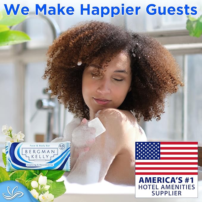 BERGMAN KELLY - Hotel Soap Bars - White Tea, 0.5 oz, 100 PK - Travel Size Luxury Bulk Amenities Bar Soap - Mini Individually Wrapped Rectangular Soap, Small Toiletries for Airbnb, Motel, Guest Bath