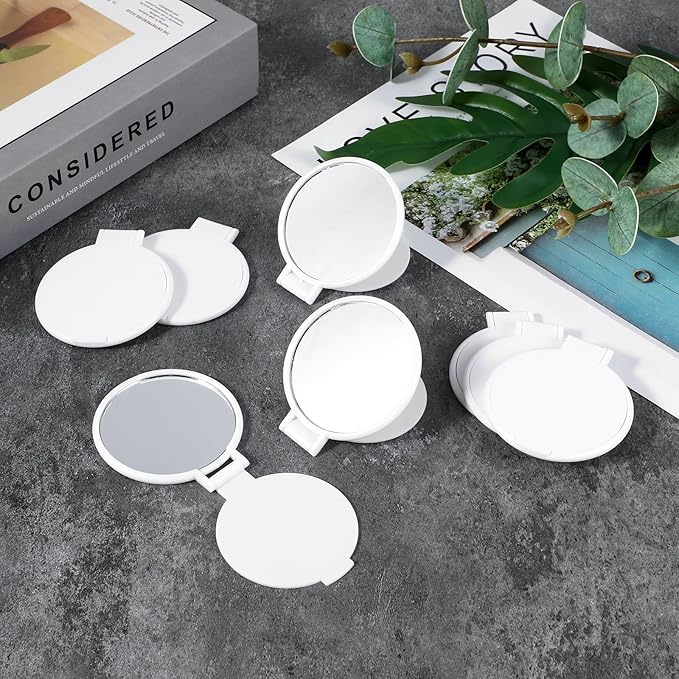 50 Pcs Round Compact Folding Portable Pocket Mirror for Purse Mini Folding Makeup Mirrors Vintage Travel Makeup Mirror for Women Daily Use (White)