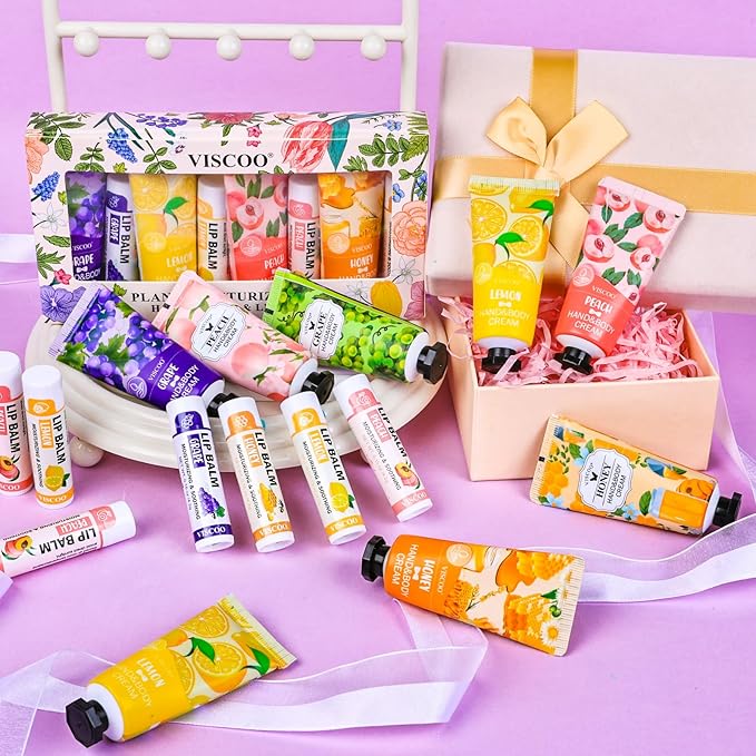 8 Pack / 4 Sets Lip Balm and Hand Cream Gifts for Women, Bridal Shower Gifts, Bridal Wedding Favors for Guests, Baby Shower Gifts for Guests, Thank You Gifts, Party Favors, Birthday Gifts