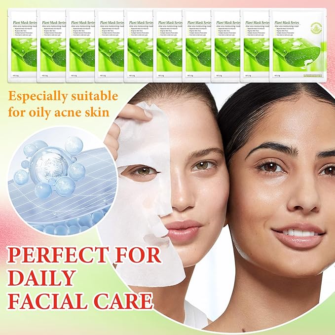 10 Pack Variety Facial Sheet Masks Skin Care Set, Hydrating Bulk Sheet Face Masks Skincare Gifts Set for Women Men, Long Lasting Moisturizing Face Mask Skincare for All Skin Type(B3)