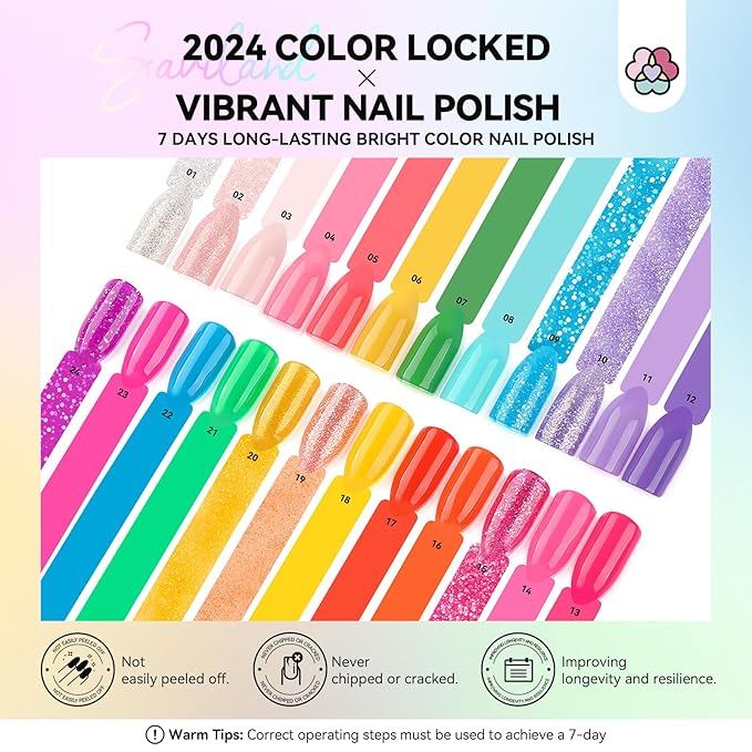 SAVILAND Nail Polish Set Quick-Dry: 24 Summer Color Regular Nail Polish Kit Pink Red Yellow Neon Glitter Nails Polish Non Gel Castor Oil Vitamin E Nail Lacquer Home Set Women