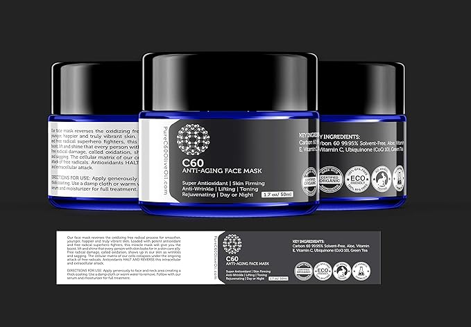 C60 Complete Skin Care Solution - Anti Aging Moisturizer, Mask, Eye Cream and Serum with Carbon 60 Superantioxidant - Brightening for Dark Spots, Even Skin Tone, Eye Area, Fine Lines & Wrinkles