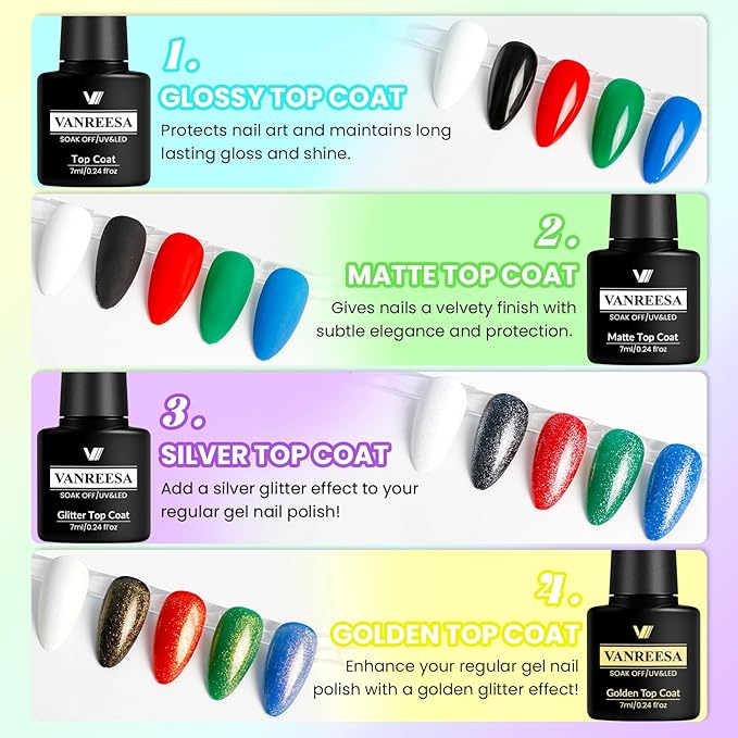 VANREESA 60 Pcs Gel Nail Polish Set, 55 Colors Gel Polish with Base Coat & 4 Effects Top Coat Full-Color Gel Polish Set All Seasons Nail Kit Gifts for Women Girls Nail Salon at Home