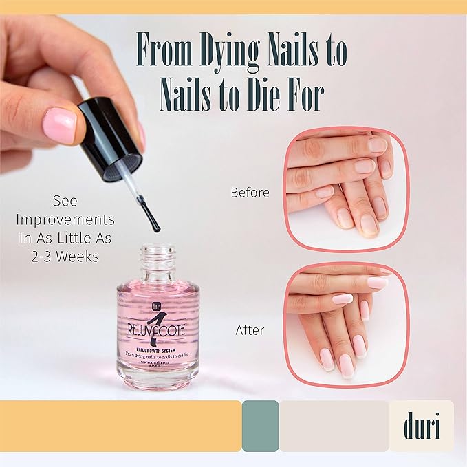 duri Rejuvacote 1 Nail Growth System - Original Maximum Strength Formula - Nail Strengthener and Nail Growth - Base and Top Coat - Pack of 2-0.45 fl. oz.