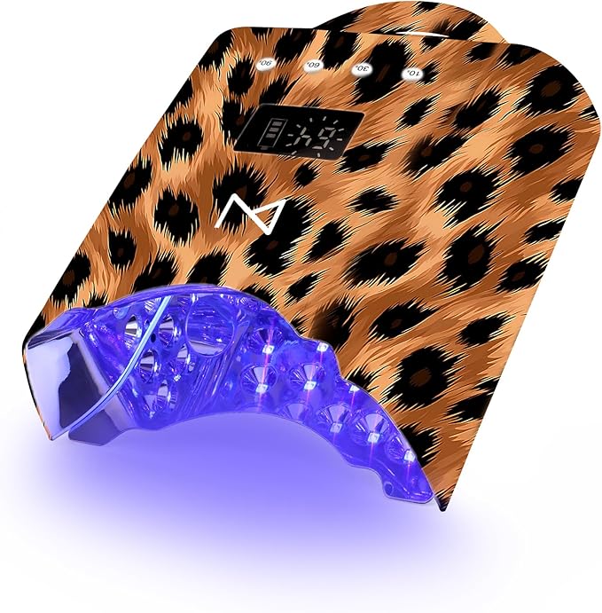 M - NEO Cordless & Rechargeable Nail Curing Lamp 78W with 4 LCD Time Display Timer, Auto Sensor, and Spacious Interior for All Hand Sizes and Nail Lengths (Leopard)
