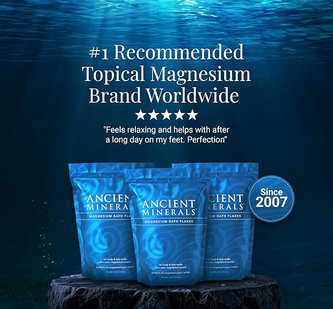 Ancient Minerals Magnesium Bath Flakes - Bathing Alternative to Epsom Salt - Soak in Natural Salts - High-Absorption Efficiency for Relaxation, Wellness & Muscle Relief (4 .4 lb)