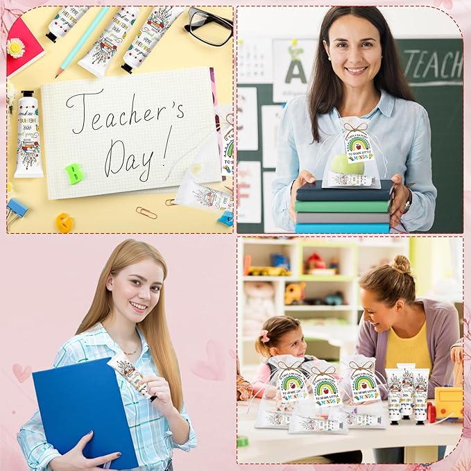 50 Pcs Teacher's Day Hand Cream Gifts Bulk Teacher Appreciation Gifts Include Organza Bags Thank You Tags Inspirational for Women Girls Travel Size Moisturizing Hand Lotion Supplies(teacher's day)