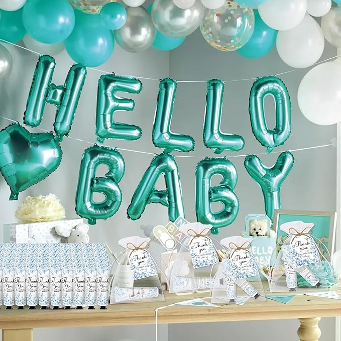 50 Sets Blue Flower Baby Shower Hand Cream Set, Favors Party for Guests Bridal Wedding Gift Bulk Baby Shower Travel Size Hand Cream Blue Flower with Thank You Card and Organza Gift Bags(blue flower)