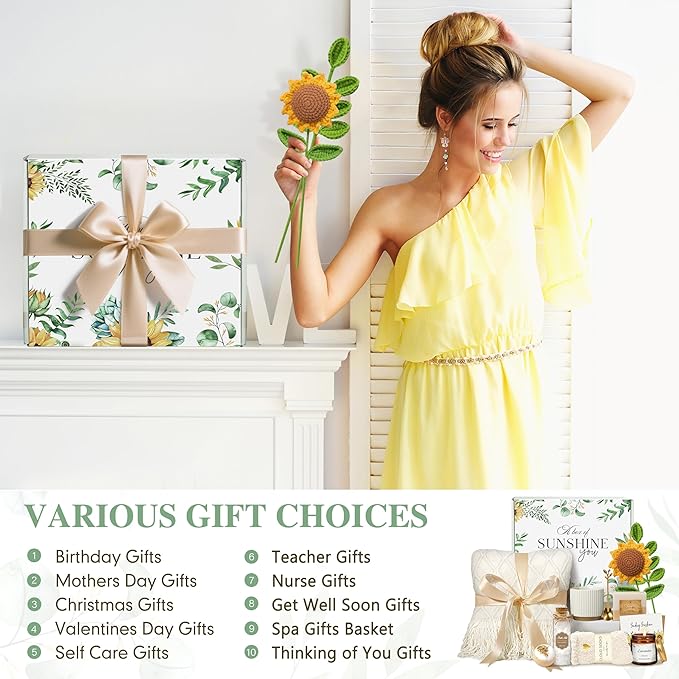 Birthday Gifts for Women, Get Well Soon Self Care Package Box, Sending Sunshine Sunflower Box, Best Friend Birthday Gifts, Thinking of You Sympathy Basket for Mom Her Sister Wife