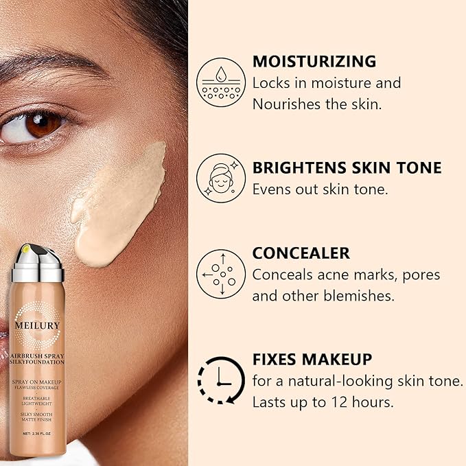 AirBrush Foundation Spray Set, Spray Foundation Makeup and Hydrating Face Air Primer Kit, Longwear Waterproof Liquid Matte Foundation Mist for Flawless Look (03 Nude)