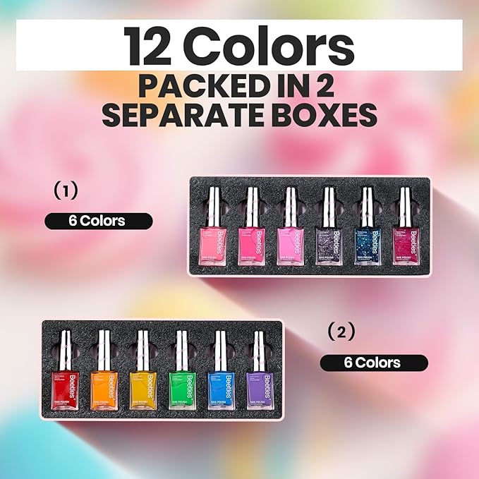 Beetles Nail Polish Set 12 Colors Neon Hot Pink Blue Purple Bright Nail Polish Glitter Nail Polish Kit Air Quick Dry Fingernail Polish Diy Nail Art Set Home