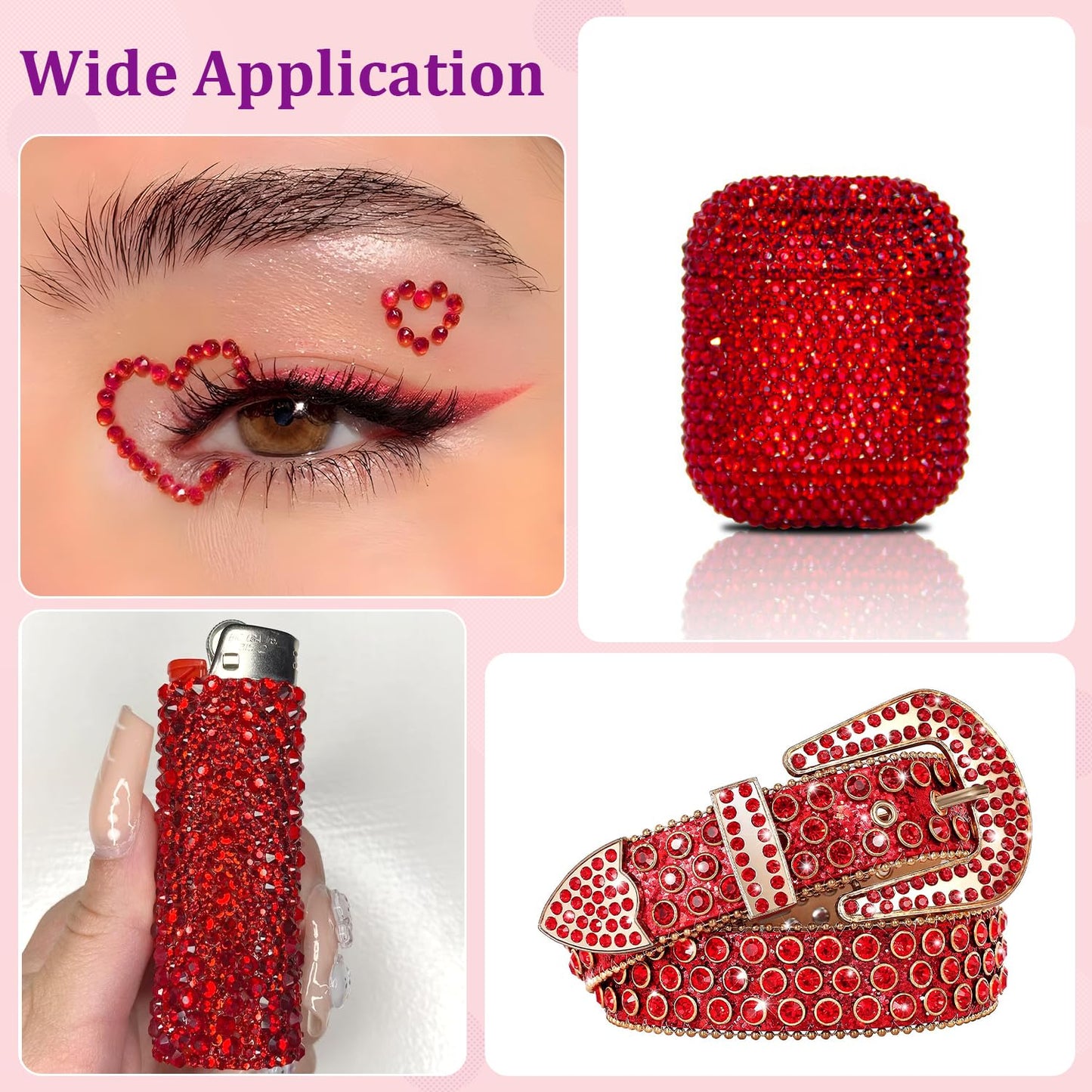 30000Pcs Red Rhinestones for Bedazzling with B7000 Jewelry Glue, Bedazzler Kit Flatback Gems, Resin Rhinestones for Crafting Crafts Clothing Shoes Fabric Nail Art Assorted Size 2/3/4/5/6mm
