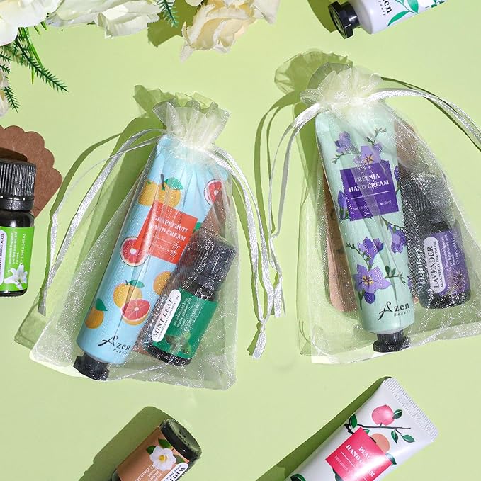 AZEN 30 Sets Bulk Gifts, Hand Cream and Essential Oils Bulk Set with Organza Bag Thank You Card, Baby Shower Wedding Gifts for Guests, Bridal Wedding Favors for Guests,Thank You Gifts for Women