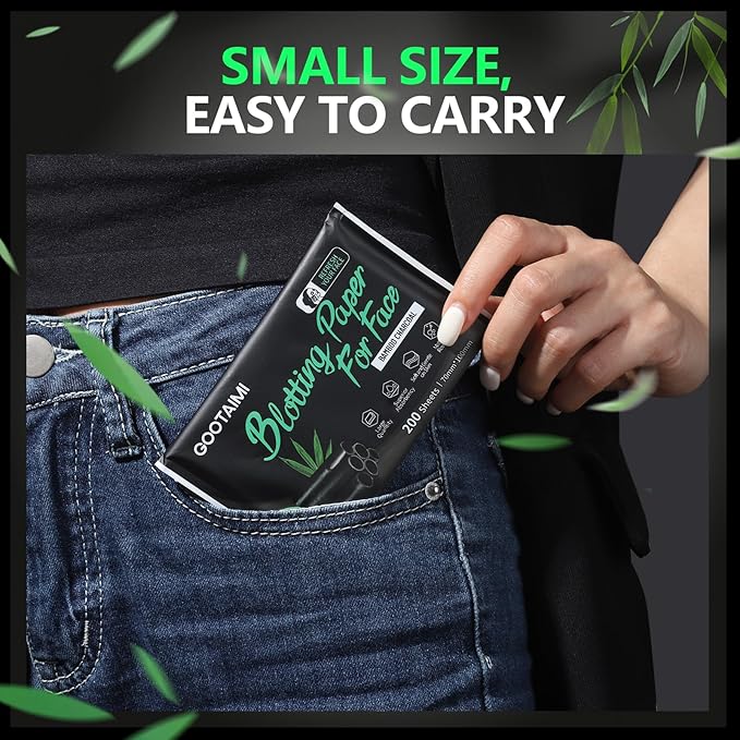 800PCS Blotting Paper for Oily Skin, Natural Bamboo Charcoal Blotting Paper, 100 * 70MM Large Oil Blotting Sheets for Face