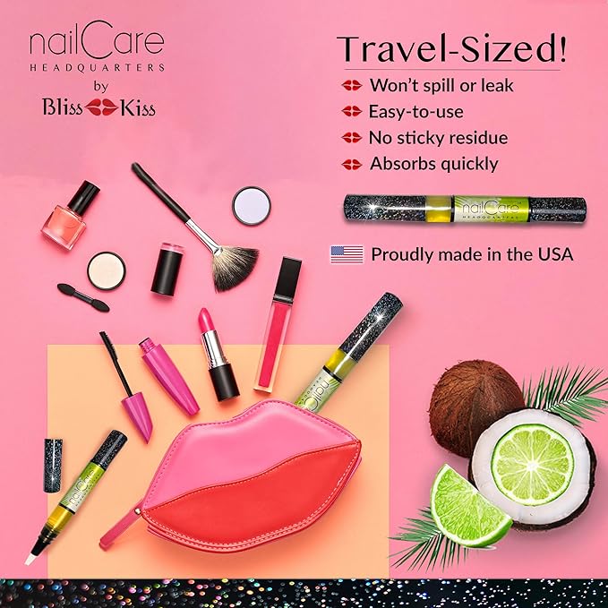 Cuticle Oil Pen for Nails - Nail Strengthener & Growth Oil and Serum for Damaged Nails, Hangnails w/Jojoba cuticle oil—Coconut Lime Verbena Fragrance - Holographic Glitter Pens 4-Pack