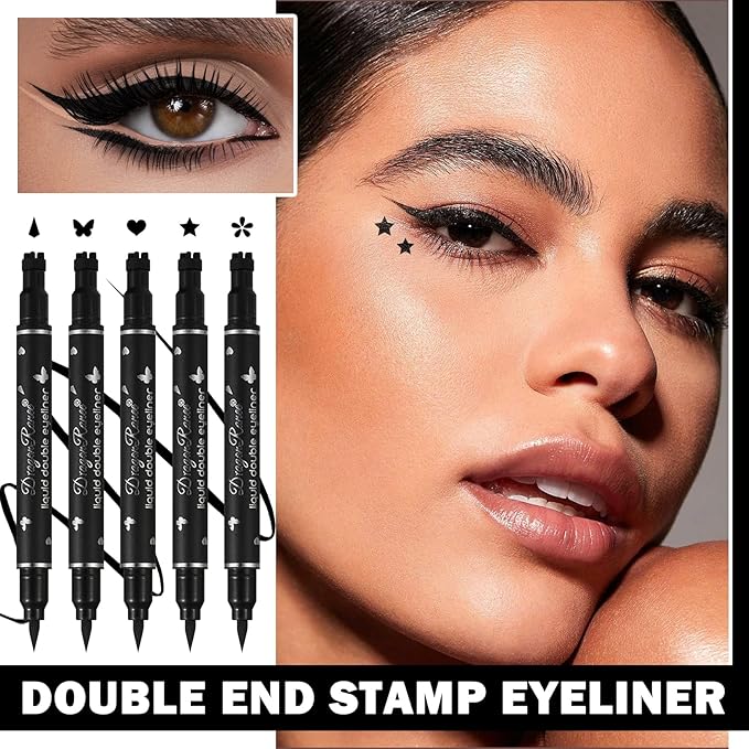 5 PCS Black Liquid Winged Eyeliner Stamp Pen Makeup Tools,Double-side Eyeliner Stamps Pencil Set,Waterproof & Long Lasting Smudgeproof Eye Liner Stencil Tattoo Pens for Women