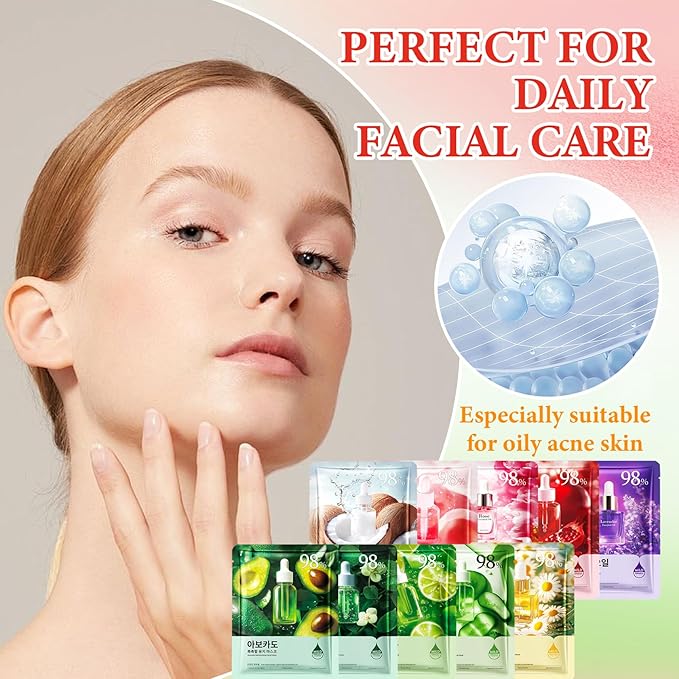 10 Pack Variety Facial Sheet Masks Skin Care Set, Hydrating Bulk Sheet Face Masks Skincare Gifts Set for Women Men, Long Lasting Moisturizing Face Mask Skincare for All Skin Type(12)