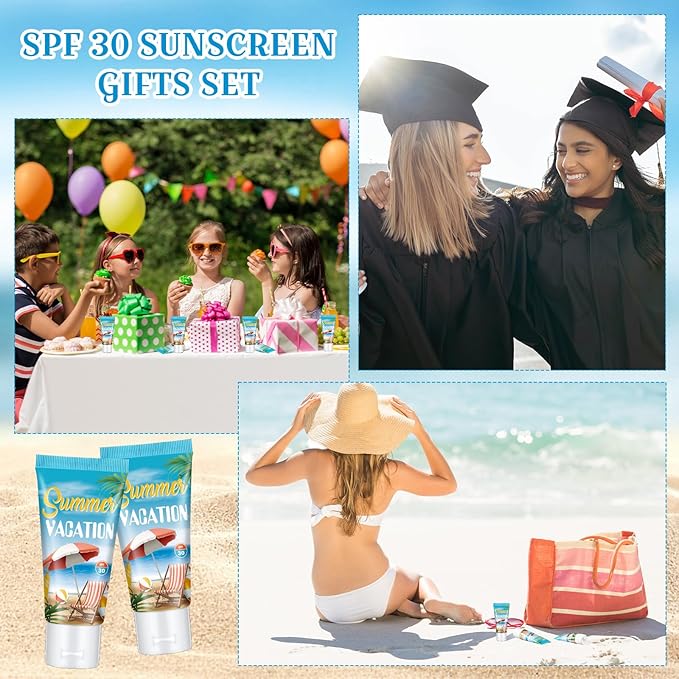 24 Pcs Mini Sunscreen Bulk for Summer Wedding Party Spf 30 Water Resistant Sunscreen Lotion Bulk 1oz Travel Size for Thank You Gifts Wedding Party Supplies(Skin Color Cream,Vacation)