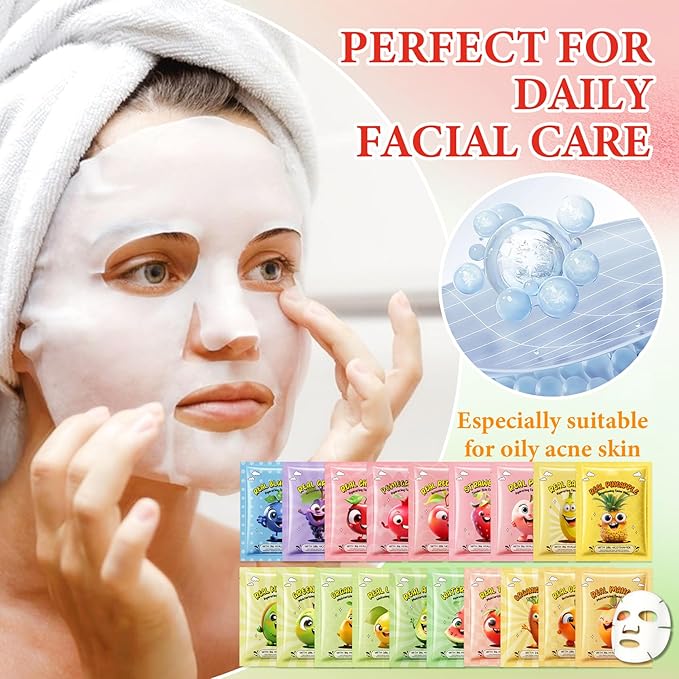 19 Pack Variety Facial Sheet Masks Skin Care Set, Hydrating Bulk Sheet Face Masks Skincare Gifts Set for Women Men, Long Lasting Moisturizing Face Mask Skincare for All Skin Type(04)