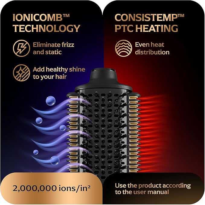 Blowout Brush Hair Dryer, 4-in-1 Blow Drying Brush, Authomatic Dual Voltage, Ionic Hair Straightener w/No Heat Damage, Light 1.3 lb Blowout Tool, Blow Dryer Curling Wand, Hot Air Styler for All Types