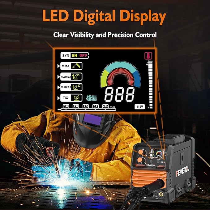 140A 3 in 1 MIG Welder,Flux Core, MIG/Lift TIG/Stick Welding Machine 110V Portable IGBT Inverter Synergic Control, LED Display with Welding Helmets