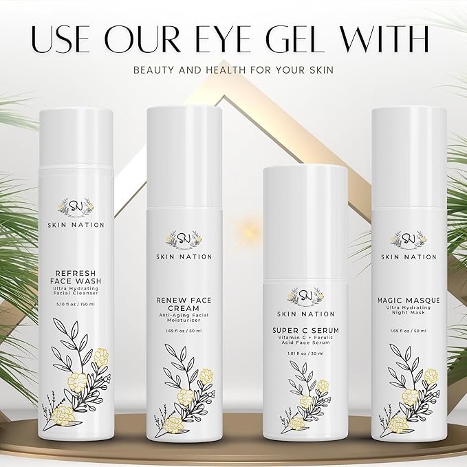 Skin Nation Rejuvenating Eye Gel, Super Hydrating with Peptides, Hyaluronic Acid and Green Tea, Lightweight Plant Based Under Eye Cream for Puffiness, Dark Circles and Smooth Skin, 0.5 oz