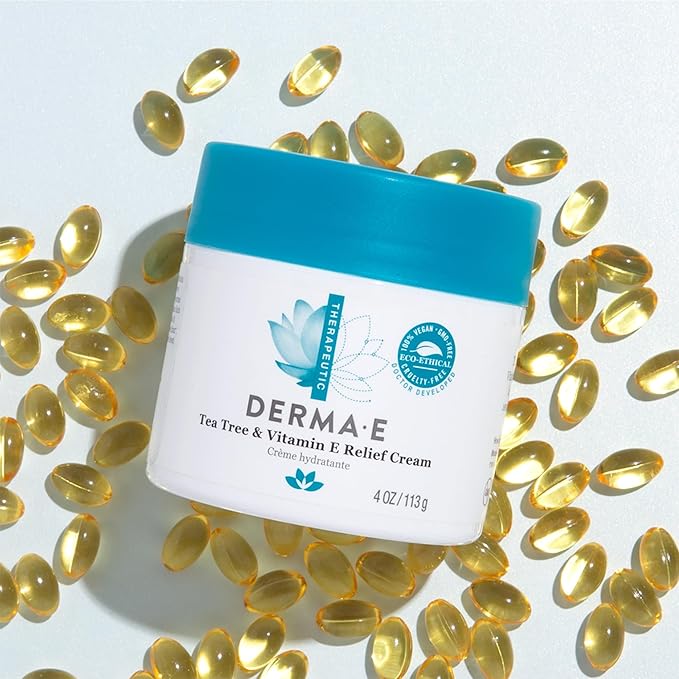 Derma E Tea Tree and Vitamin E Relief Cream – Deeply Moisturizing Tea Tree Lotion – Vitamin E Cream Soothes, Calms and Nourishes Dry, Irritated Skin, 4 oz