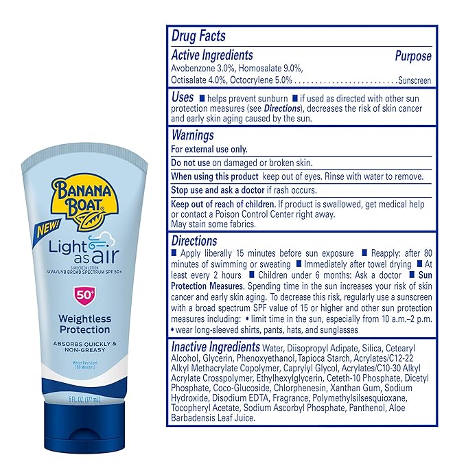 Banana Boat Light As Air Sunscreen Lotion SPF 50 Twin Pack | Lightweight & Non-Greasy Lotion Sunscreen SPF 50, Sunblock, Oxybenzone-Free, 6oz each