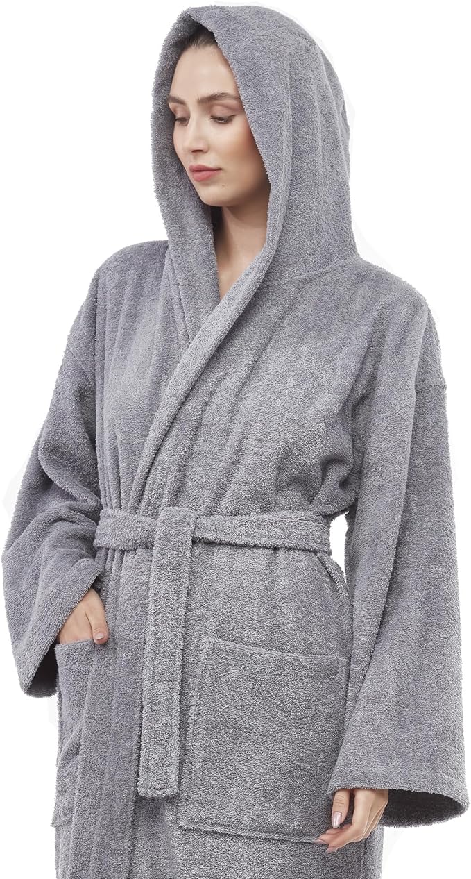 Arus Women's Hooded Classic Bathrobe Turkish Cotton Robe with Full Length Options