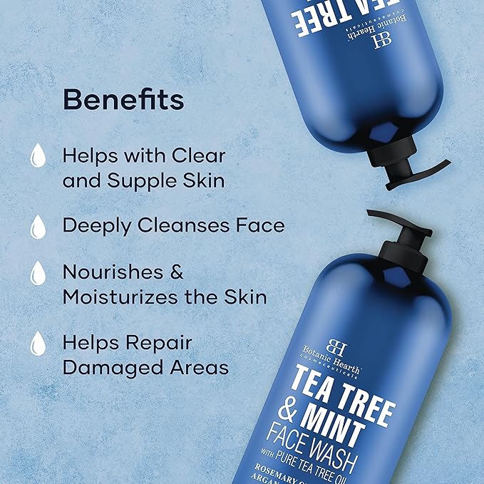 Botanic Hearth Tea Tree Face Wash With Mint | Acne Fighting, Premium, Hydrating Liquid Face Soap With Pure Tea Tree Oil | For Women And Men, Paraben Free, Fights Acne | 16 Fl Oz (Packaging May Vary)
