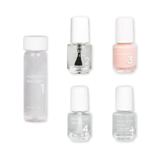 Dazzle Dry Mini Kit 4 Step System - Not Quite Nude, a full coverage peaches-and-cream nude. Full coverage cream. (5 Piece Kit / 5 Manicures)