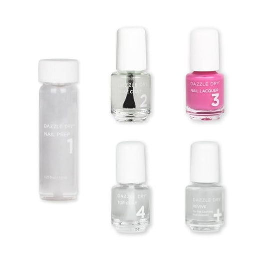 Dazzle Dry Mini Kit 4 Step System - Cherry Parfait, a medium bright pink with raspberry undertones. Full coverage, cream. (5 Piece Kit / 5 Manicures)