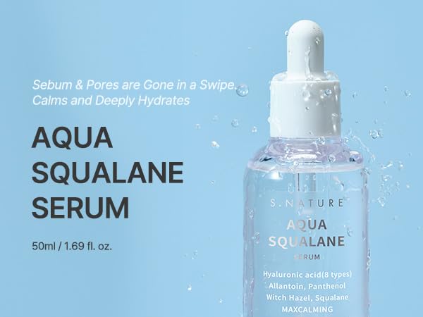 AQUA SQUALANE SERUM | Deeply hydrated Facial Serum for All Skin Type, Soothing, Pore Tightening and Sebum control Benefits, Korean Skin Care (1.69 Fl.Oz)