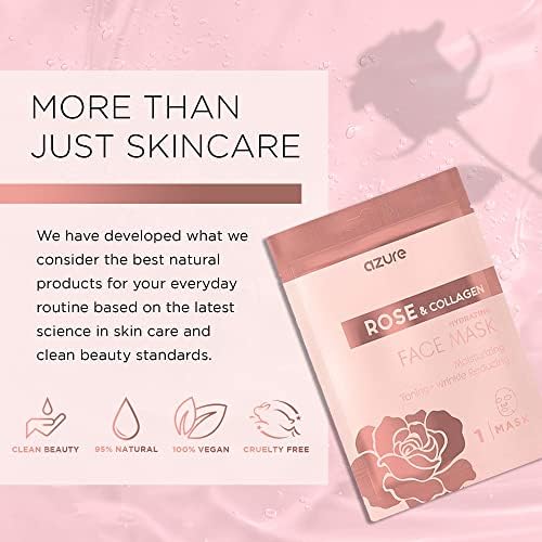 AZURE Rose & Collagen Hydrating Facial Sheet Mask - Toning, Lifting & Deeply Moisturizing - Reduces Fine Lines & Wrinkles, Reduces Signs of Aging & Dry Patches - Skin Care Made in Korea - 10 Pack
