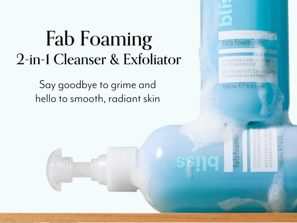 Bliss Fab Foaming 2-In-1 Cleanser and Exfoliator with Bamboo Buffers - 6.4 Fl Oz - Oil-Free Gel Face Wash - Makeup Remover - Vegan & Cruelty Free