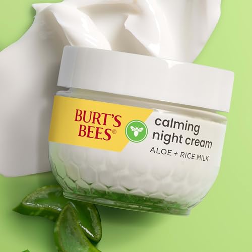 Burt's Bees Back To School Dorm Essentials, Calming Night Cream, With Aloe and Rice Milk, Face Moisturizer For Sensitive Skin, 98.8 Percent Natural Origin, 1.8 oz. Tub